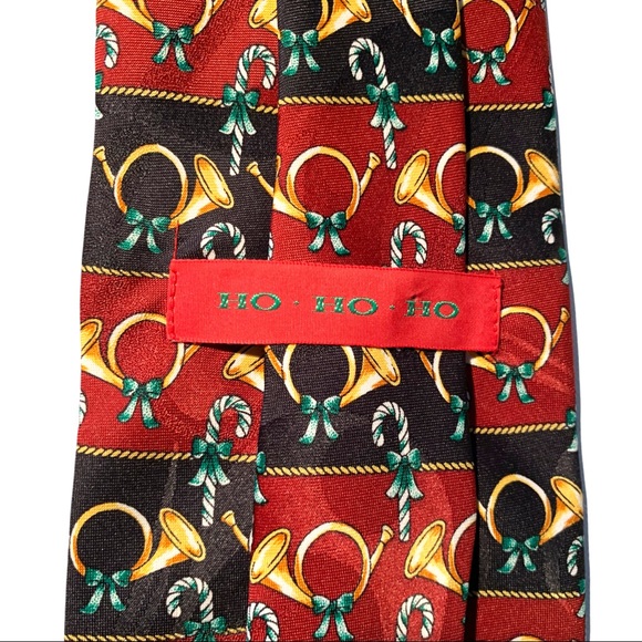 Ho Ho Ho Christmas Candy Cane Horn Flute Neck Tie - Picture 2 of 3